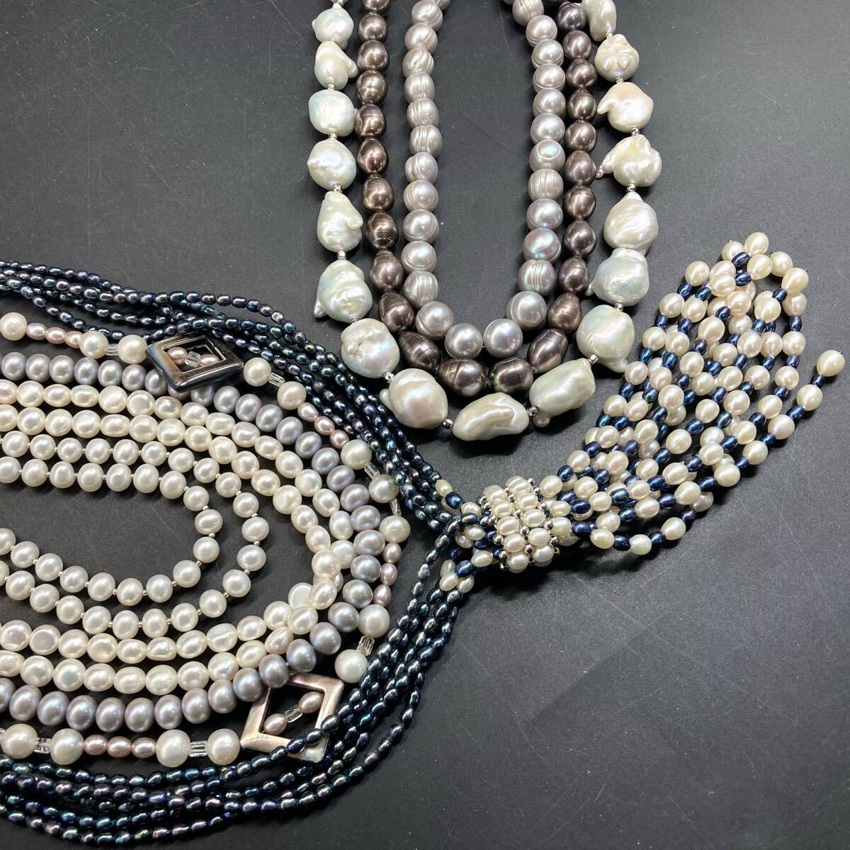 テリ良し!!［本真珠ネックレス8本おまとめ］a 約526.7g パール 淡水 ホワイト ブルー オイスター バロック ライス ポテト C38