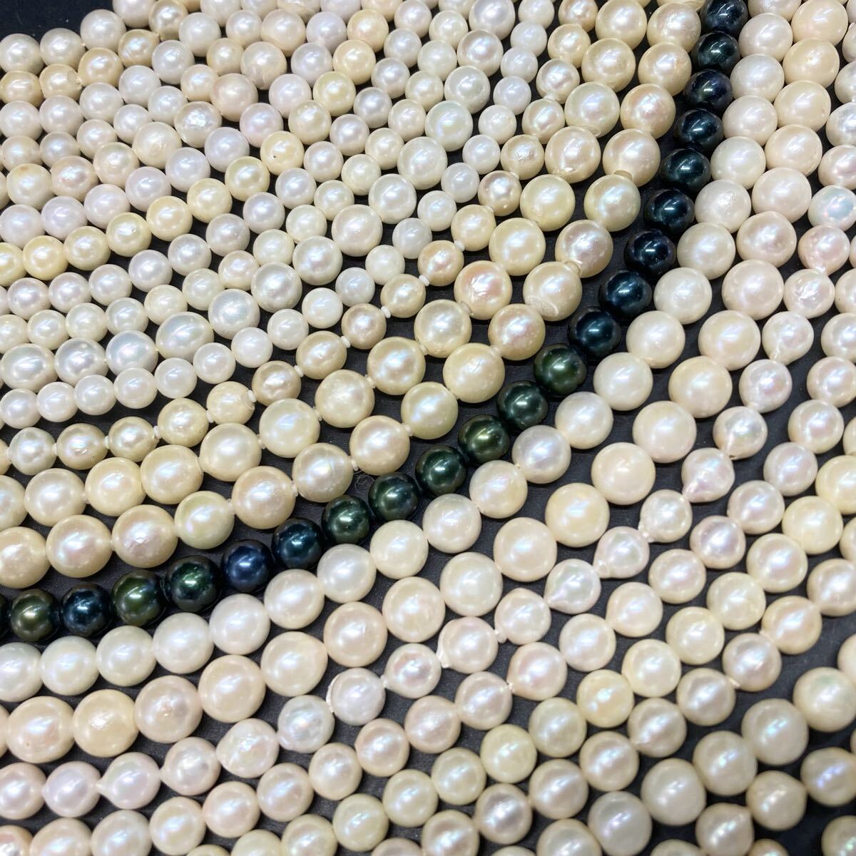 大量!!［アコヤ本真珠パーツおまとめ］a 約555.6g パール ルース 両穴 ネックレス ホワイト ピンク ブラック C45