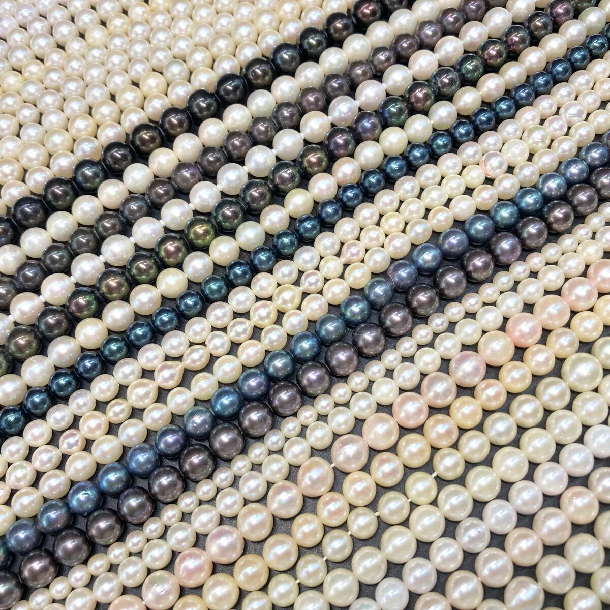 テリ良し!!大量!!［アコヤ本真珠パーツおまとめ］a 約809.4g パール ルース 両穴 連 ホワイト ピンク ブラック ネックレス C46