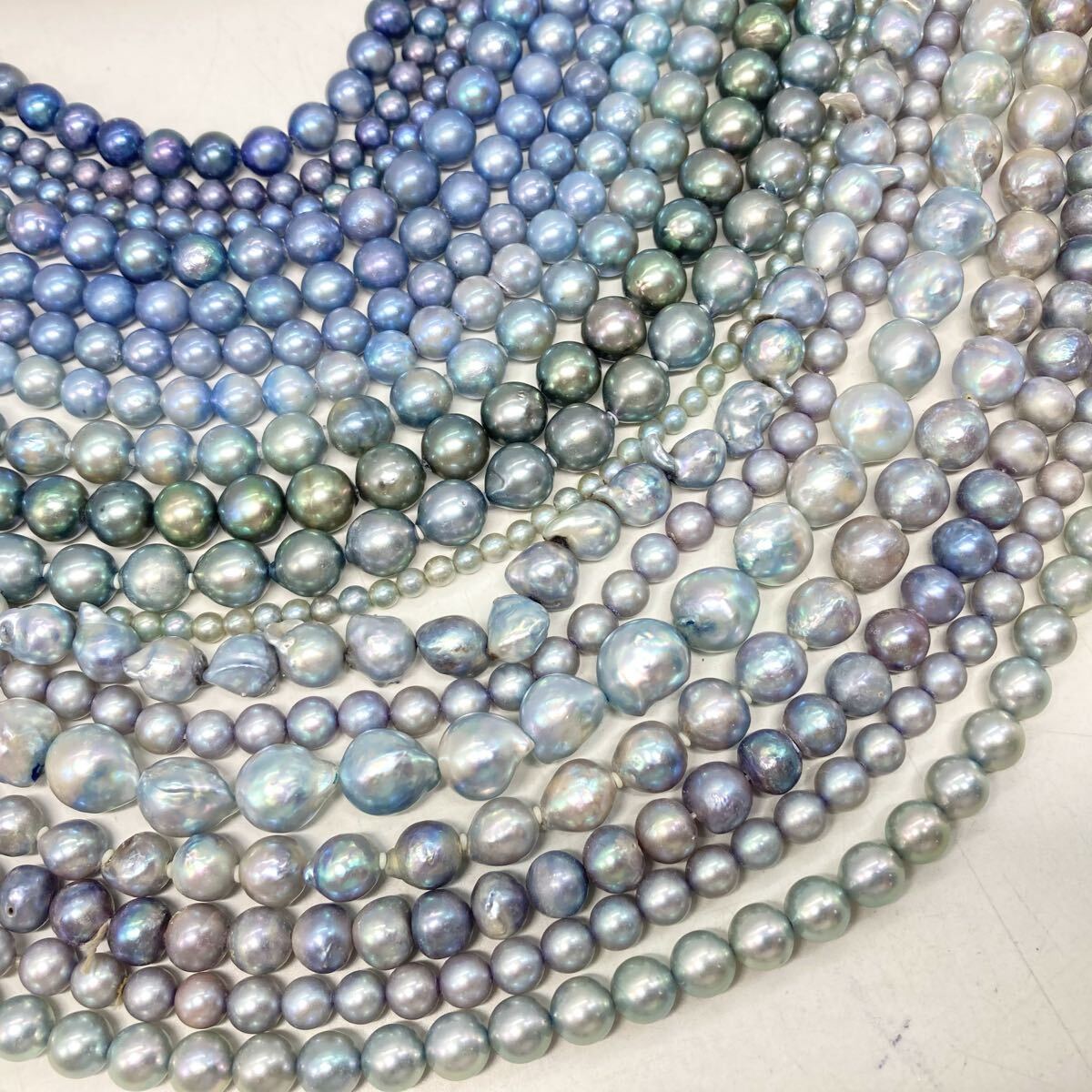 ブルー系!!［アコヤ本真珠パーツおまとめ］a 約462.7g パール ルース ネックレス 両穴 テリ良し グレー C48