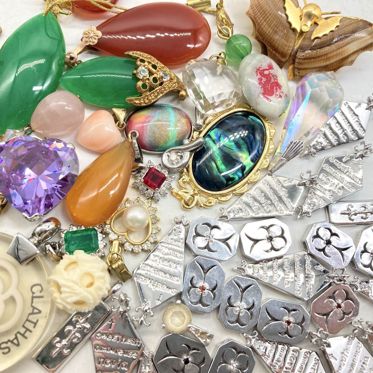 シルバー925入り!!［ペンダントトップおまとめ］a 約198.7g ネックレス 天然石 アベンチュリン 琥珀 クォーツ エメラルド C49