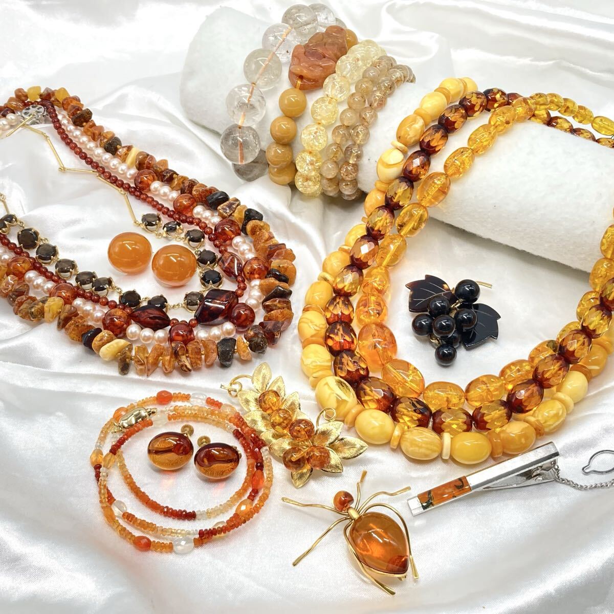 ルチル/ファイヤーオパール/ロイヤルアンバー入り!!［アクセサリーおまとめ］a 約454.1g ネックレス ブレス イエロージェダイト C56
