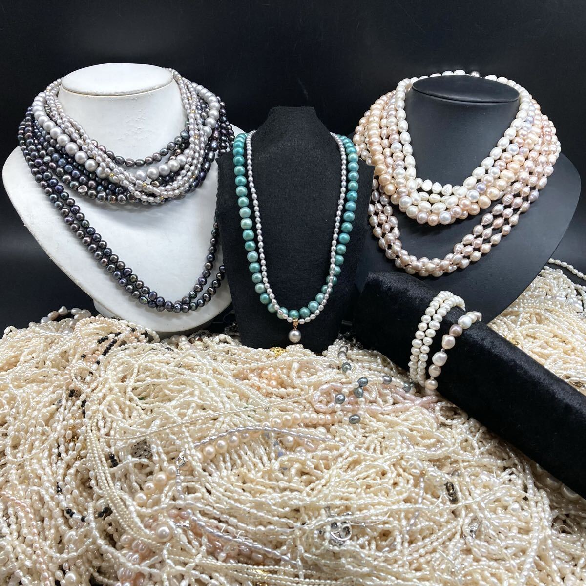 K18/黒蝶入り!!超大量おまとめ!!［本真珠ネックレスおまとめ］a 約5821g パール 淡水 ホワイト ブラック ロング ポテト ライス C10②
