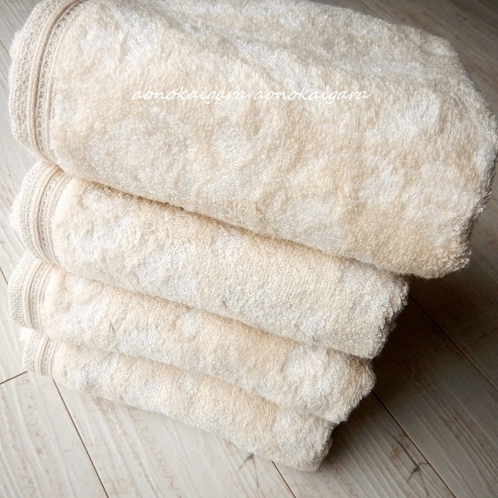新品●今治産●５２８０円●ふわふわ●上質●無撚糸＆甘撚り糸●薔薇●ローズ●フェイスタオル４枚●ベージュ系