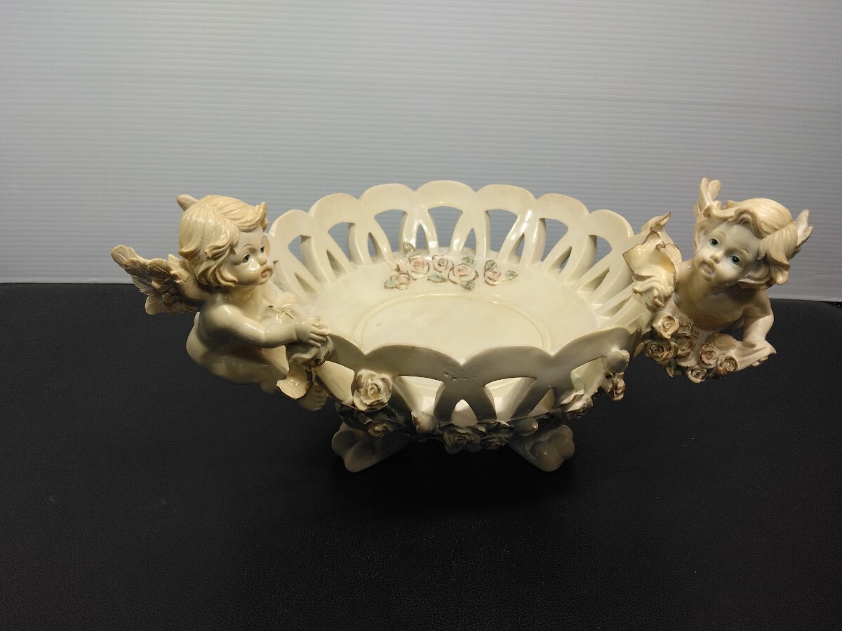 当時物　レトロ　ロココ調　ROCOCO　天使のバスケット　フラワーベース　フルーツバスケット　花瓶　花器　インテリア　飾り物　置物