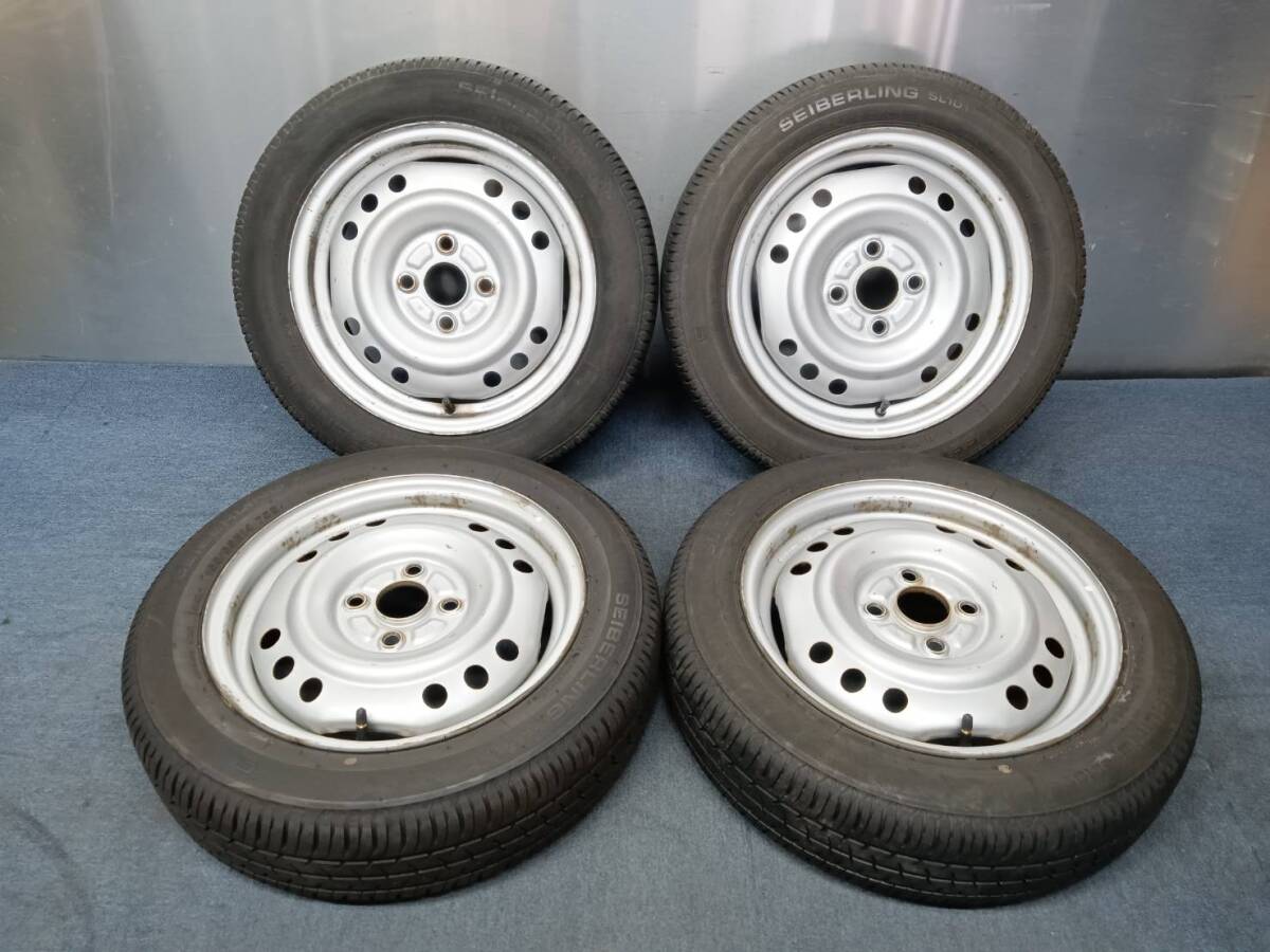 ★7.5-8.5分山★23.24.25年製★ SEIBERLING SL101 155/65R14　スチールホイール 14×4.5J 4H-100 4本セット 軽自動車等　K384