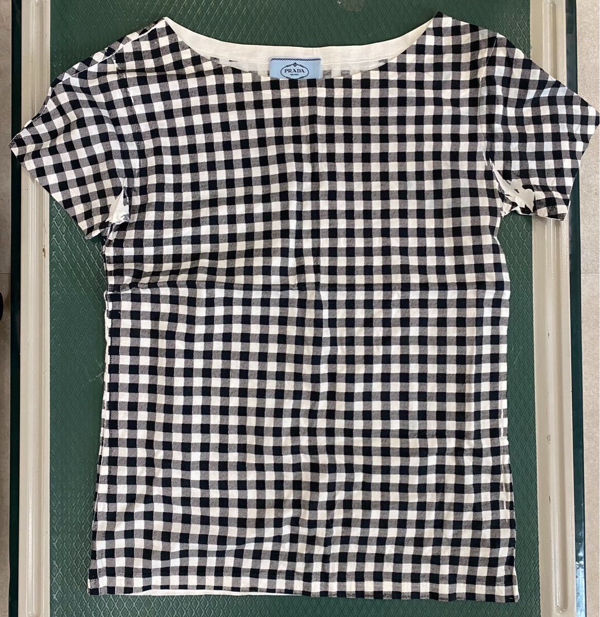 3yt 美品 プラダ PRADA ギンガムチェックトップス 半袖 カットソー Tシャツ 