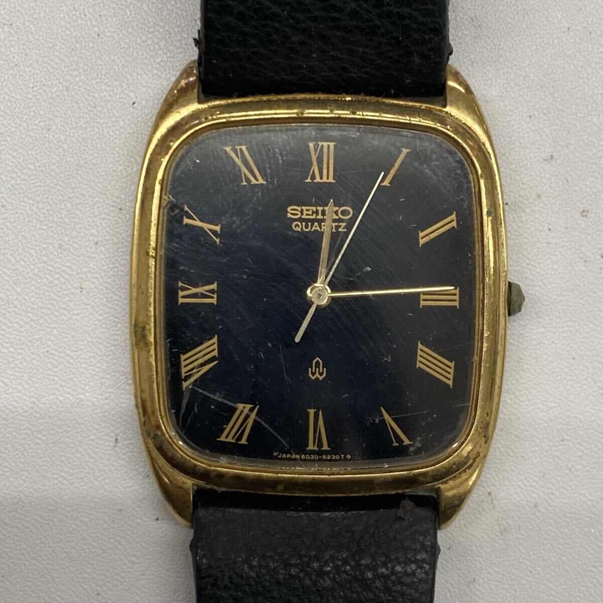 3fy SEIKO セイコー 6030-5210 クォーツ 腕時計 ヴィンテージ ブラック文字盤 スクエア