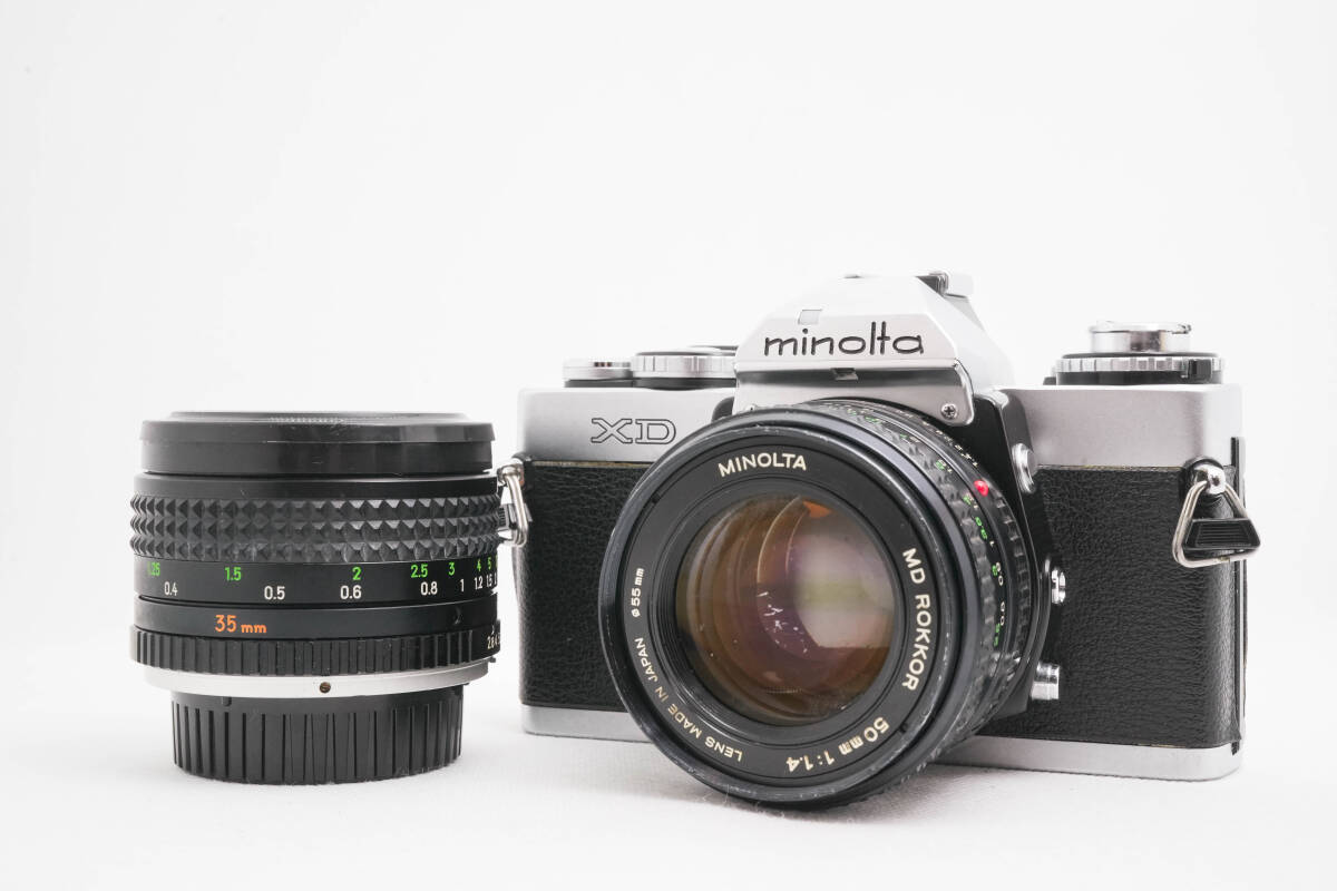 [現状品] Minolta XD シルバーボディ+ MD ROKKOR 50mm F1.4 + MC ROKKOR 35mm F2.8 ミノルタ MFレンズ フィルムカメラ 