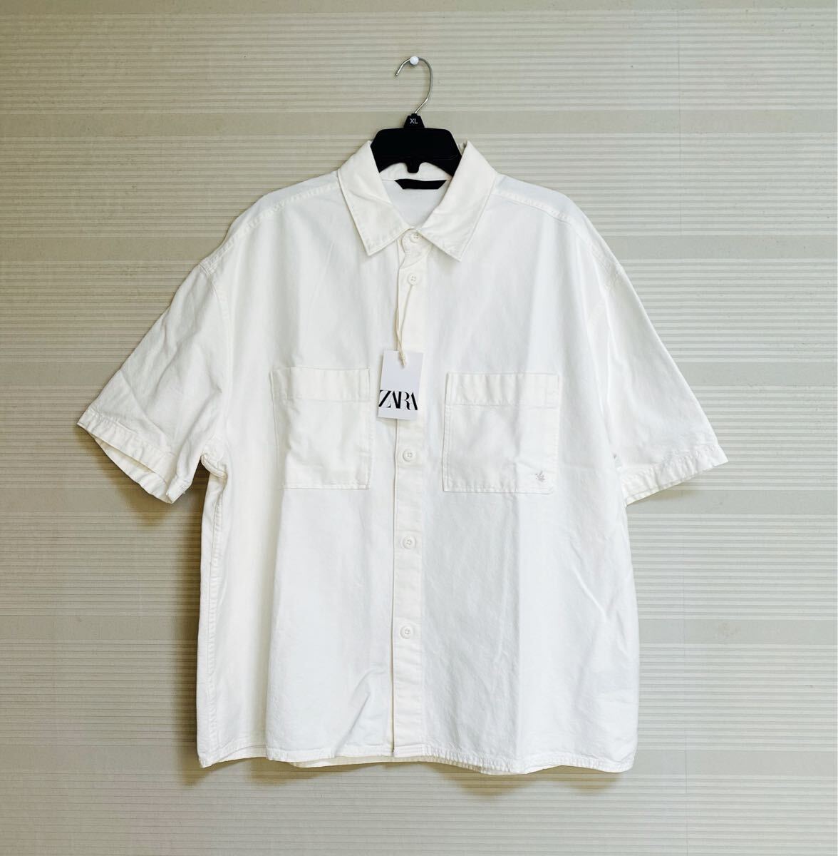 新品 正規品 ZARA ザラ メンズ 半袖シャツ コットン 綿100% 白 L ホワイト