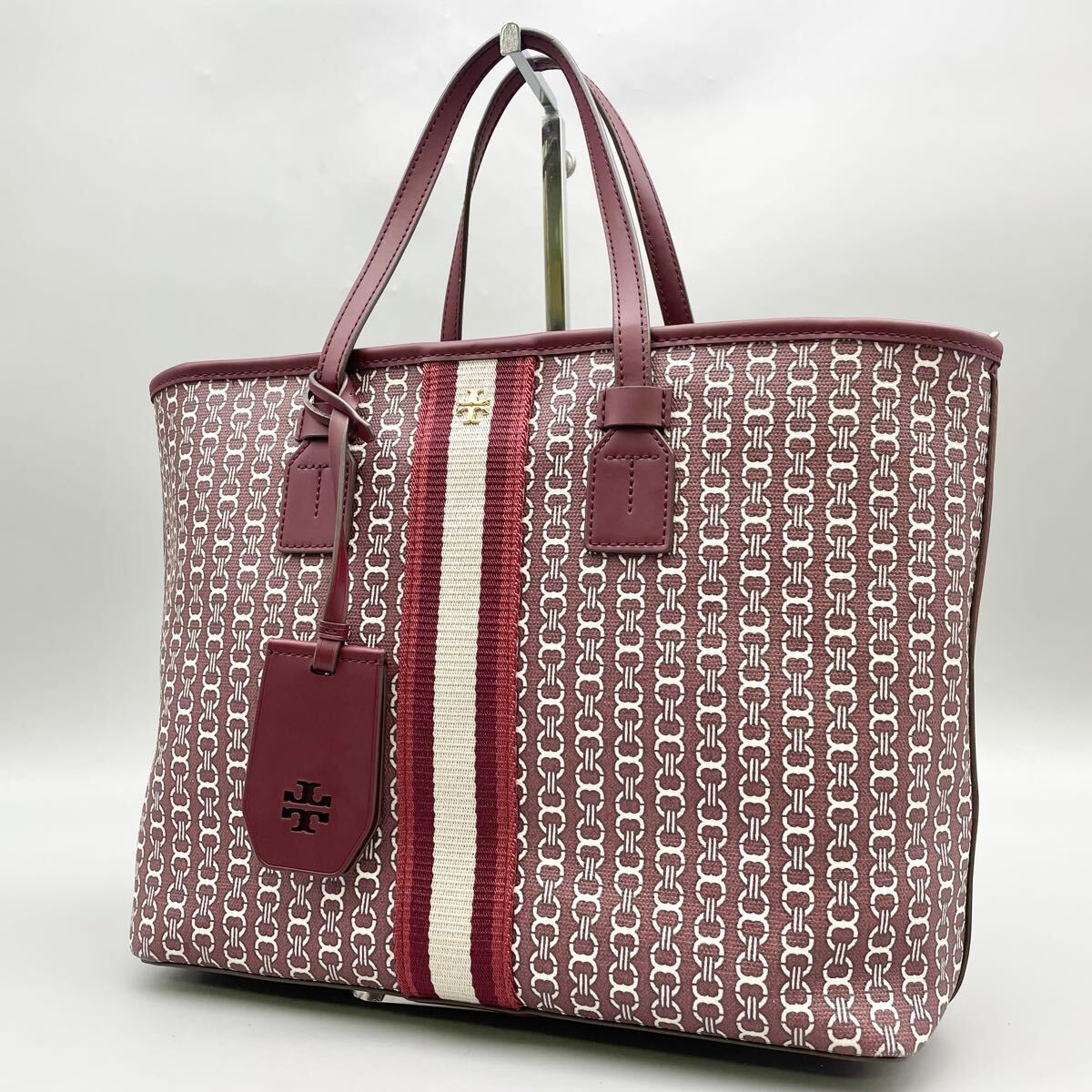 [ほぼ未使用品] トリーバーチ トートバッグ ジェミニリンク ボルドー TORY BURCH ハンドバック 手提げ PVC レザー カバン 美品 希少カラー