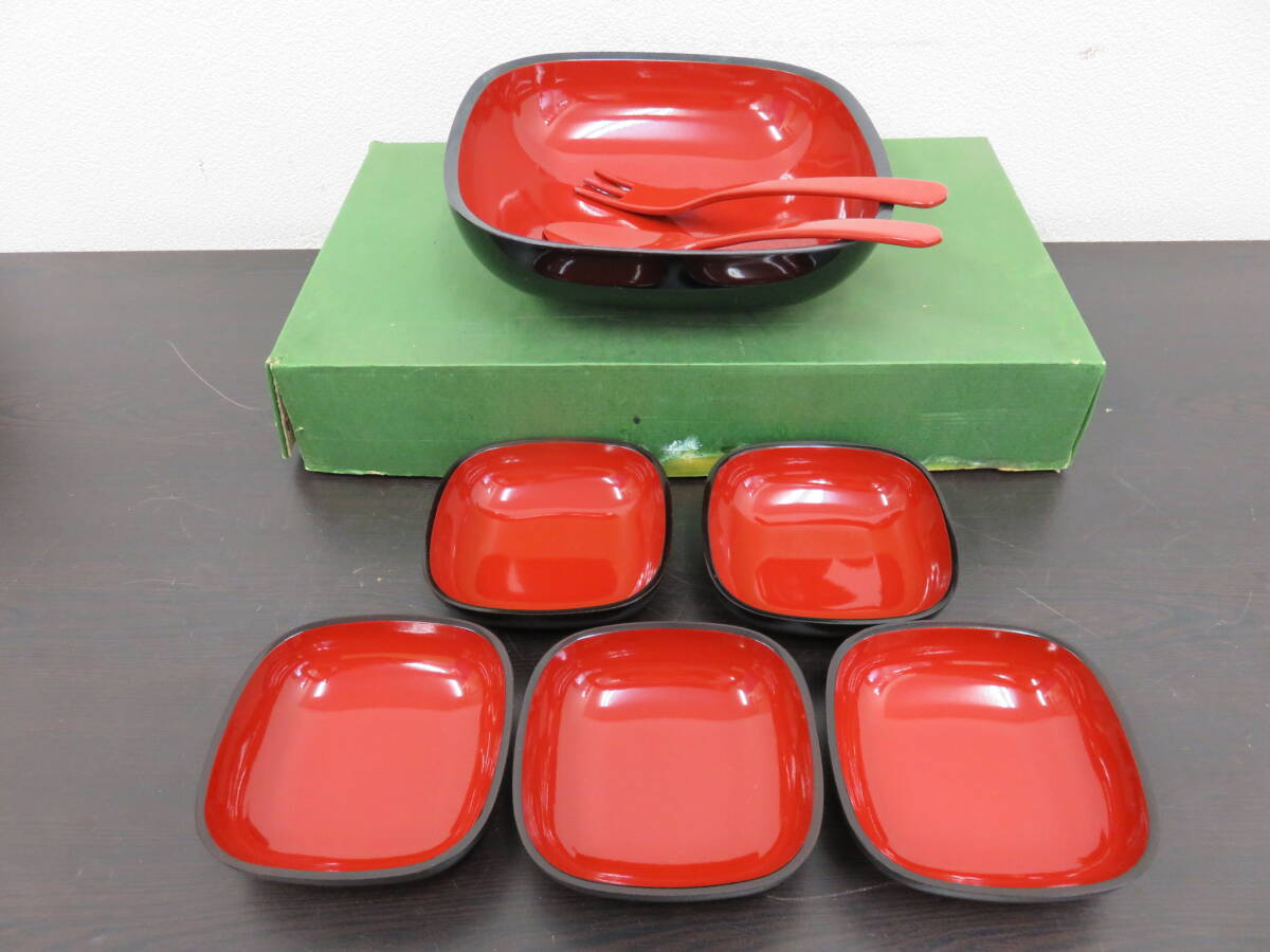 漆器　大皿　小皿　5客　取り分けスプーン＆フォーク　セット　菓子鉢　盛鉢　盛皿　和食器