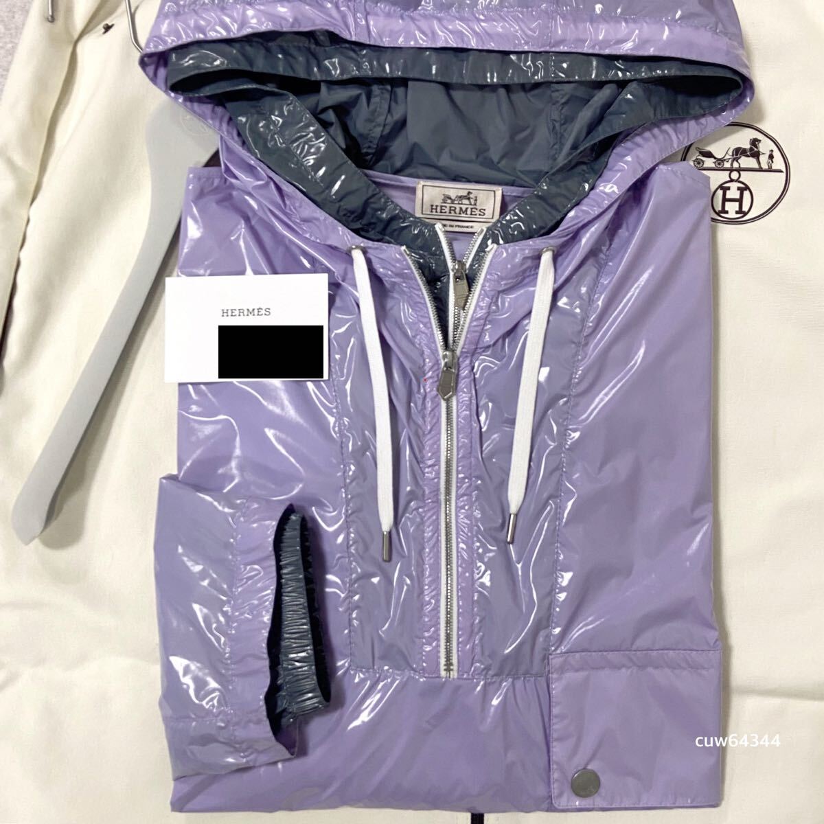 国内正規品 23SS〜 未使用同様 50 M〜XL エルメス ランウェイ アノラック パーカー ナイロンジャケット ブルゾン パープル系 タグ・カード 