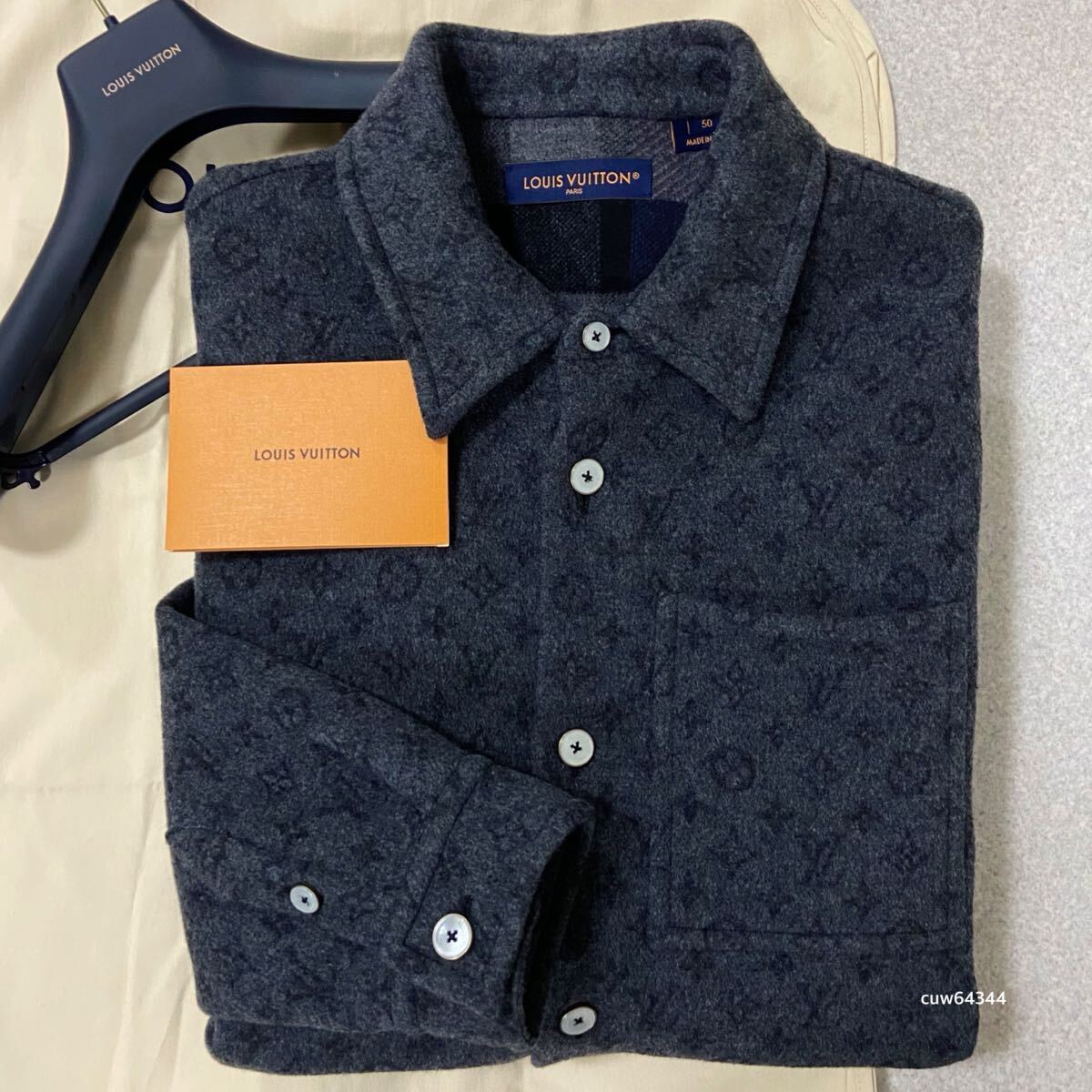国内正規品 26SS 未使用同様 50（XL）ルイヴィトン モノグラム ダブルフェイス オーバーシャツ ウールコート ジャケット グレー系 付属品