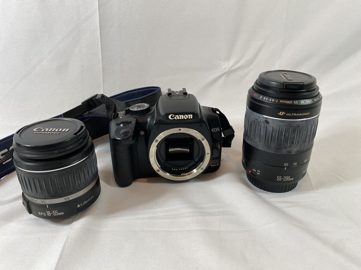 ⑤ Canon EOS kiss DIGITAL X デジタル一眼レフ　レンズ2個まとめ　通電確認済み 【04045】