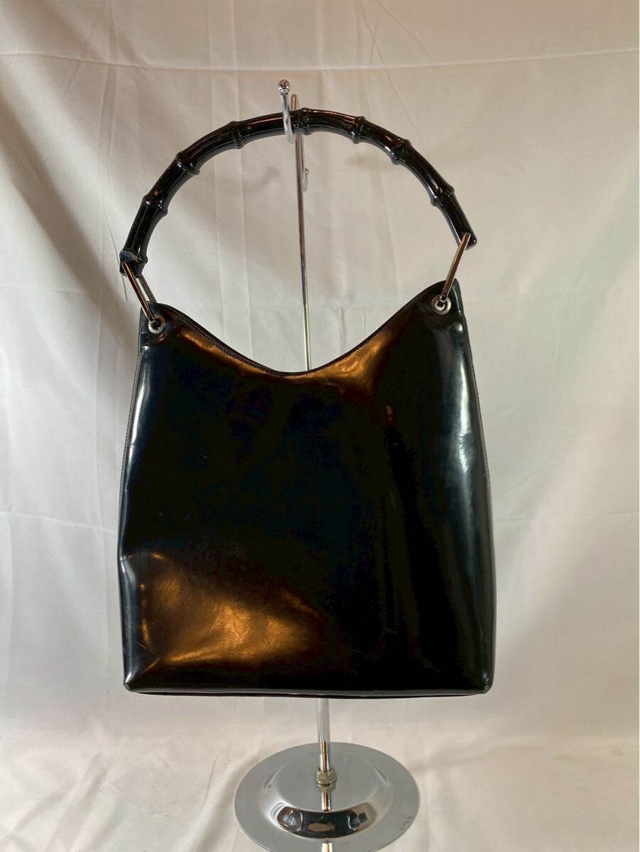 ③ GUCCI グッチ　バンブーライン　エナメル　ワンショルダー　ハンドバッグ　【04040】