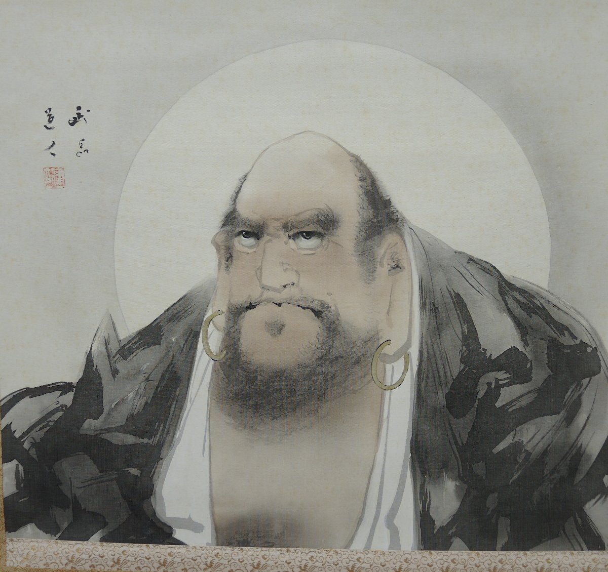 ★ 長谷川武岳 達磨図 達磨 武岳 日本画 掛け軸 掛軸 ダルマ だるま 絹に彩色 Japanese Hanging Scroll 中古 インテリア 共箱