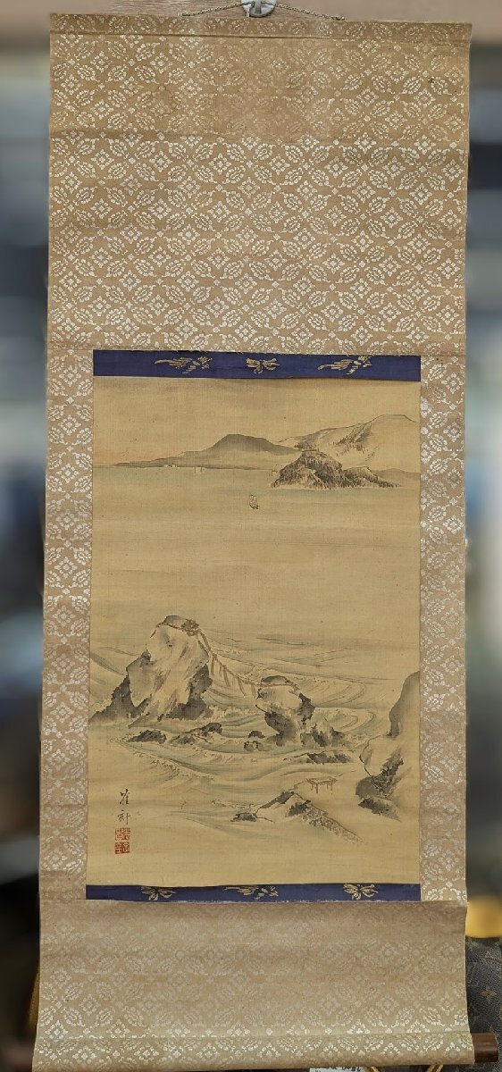 ★ 寉〇 夫婦岩 日本画 掛け軸 掛軸 Japanese hanging scroll 中古 現状お渡し