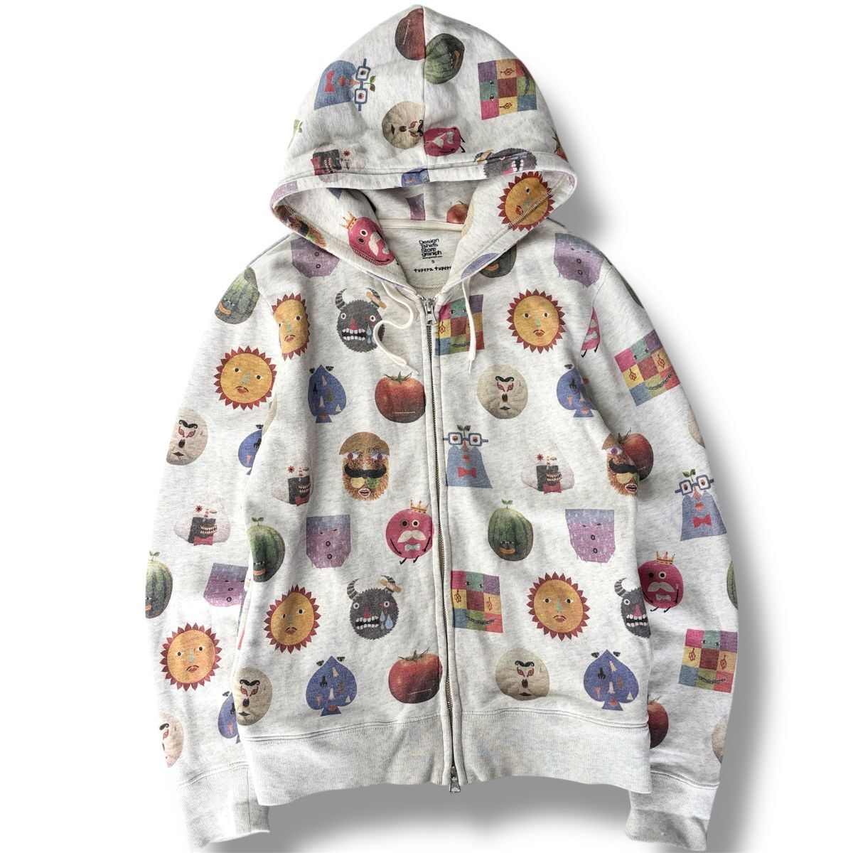 国内正規品★希少 Graniph グラニフ × tupera tupera ツペラツペラ 総柄 ジップアップ パーカー グレー系 S スウェット フーディ 絵本