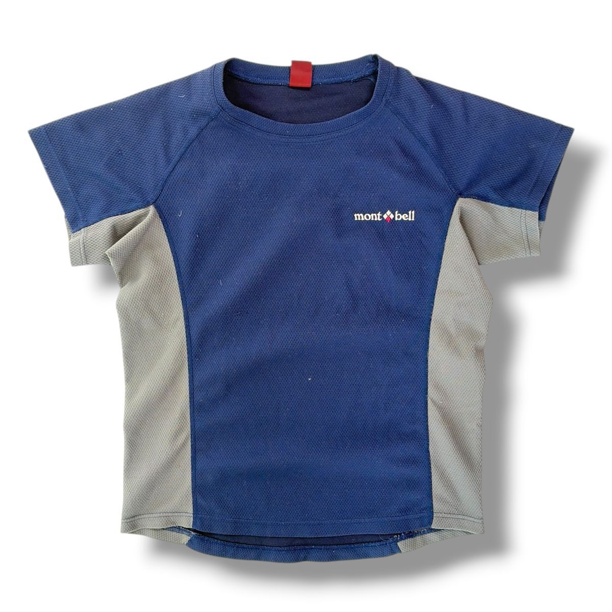 国内正規★ mont-bell モンベル ロゴ刺 半袖 ポリエステル メッシュ Tシャツ Lサイズ ネイビー グレー 登山 クライミング トップス