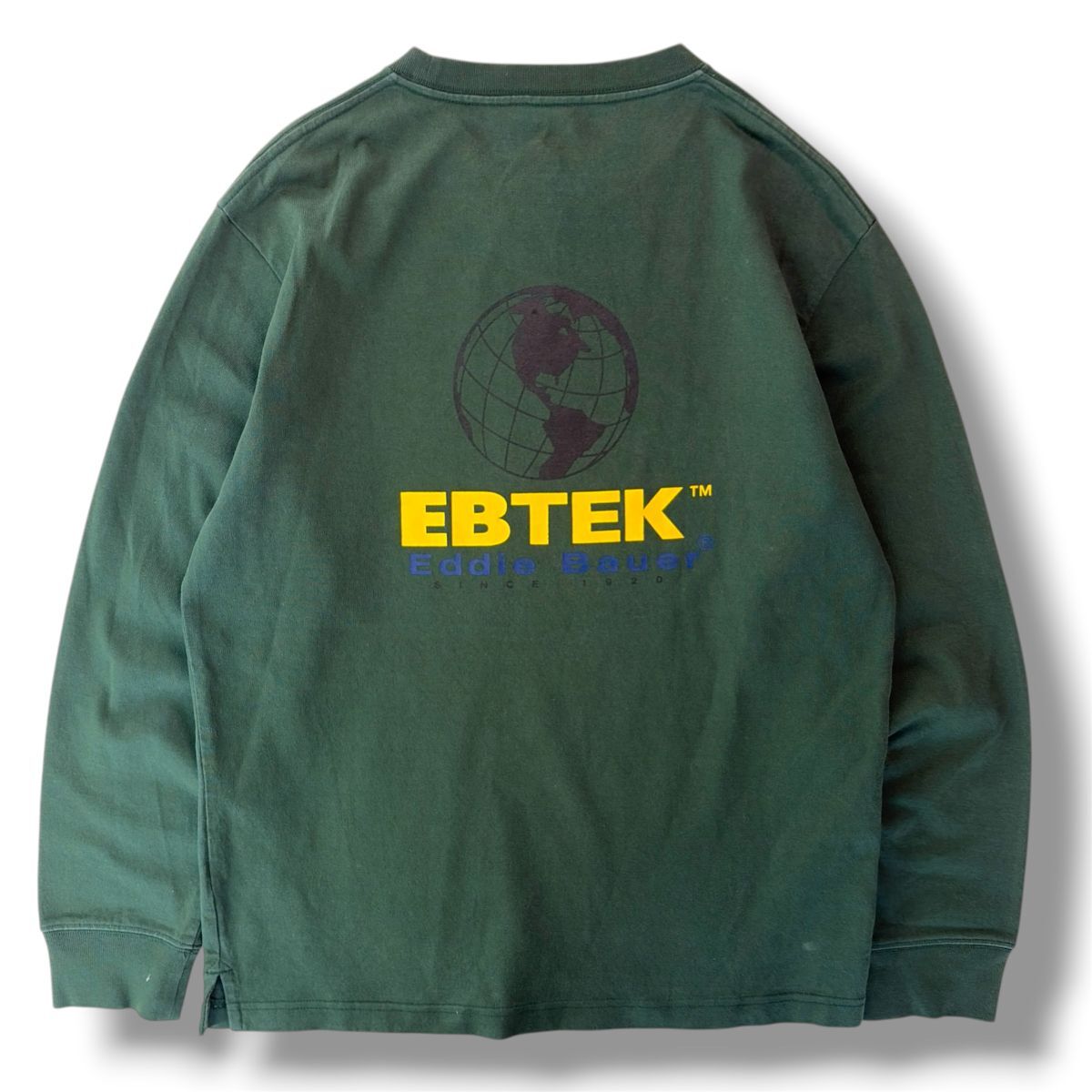国内正規品★ Eddie Bauer エディーバウアー EBTEK ロングスリーブ Tシャツ ロンT 長袖 カットソー 緑 Sサイズ アウトドア 古着