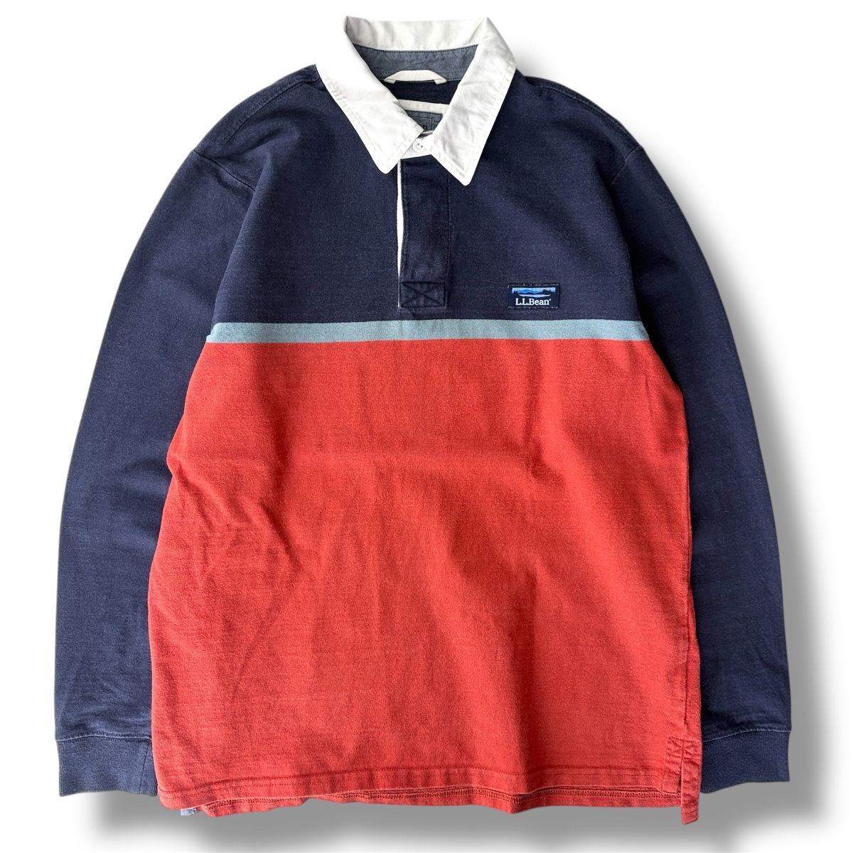 国内正規品★ L.L.Bean エルエルビーン ヘヴィーウェイト トラディショナル・フィット ボーダー 長袖 ポロシャツ ネイビー L ヴィンテージ