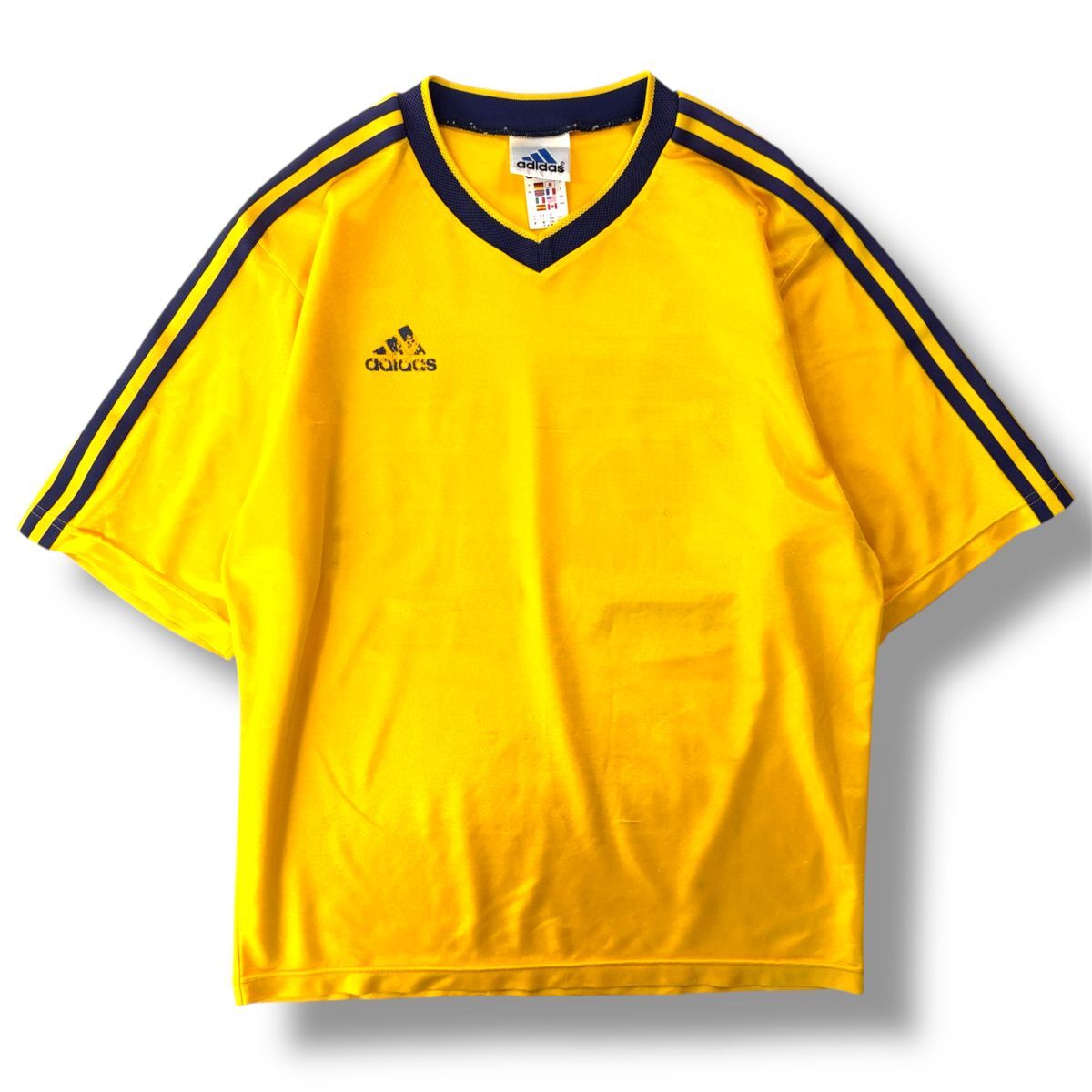 国内正規品★ 00's 日本製 adidas アディダス メンズ 半袖 ゲームシャツ サッカーTシャツ 黄色 Oサイズ 55番 フロッキープリント スポーツ