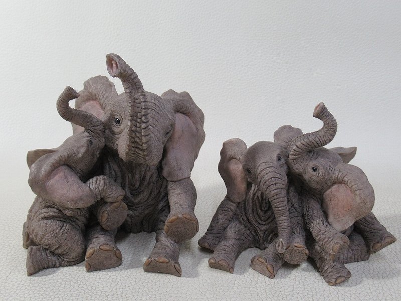 D5169 Paw Prints ハンドペイント 象 エレファント 置物 2点 フィギュリン オブジェ