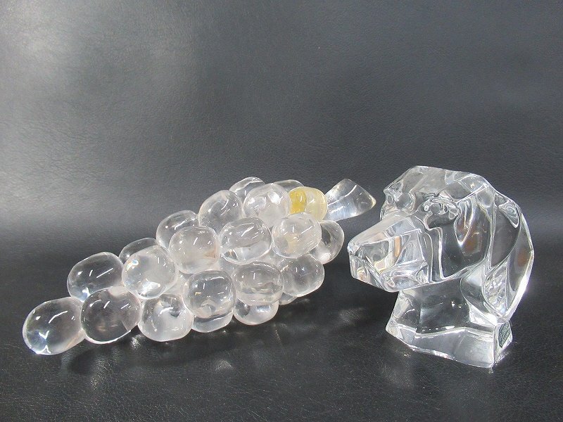 D5182 スチューベン ぶどう 葡萄/J.G. DURAND 犬 置物 2点 クリスタルガラス オブジェ Steuben