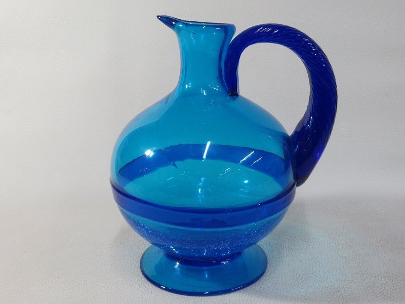 D5177 琉球ガラス ピッチャー 水色ガラス 水差し 沖縄 吹きガラス