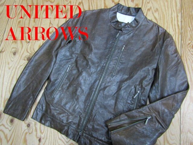 ★ユナイテッドアローズ×タブロイドニュース★羊革ラムスキン メンズ レザーシングルライダースジャケット★R80412013C