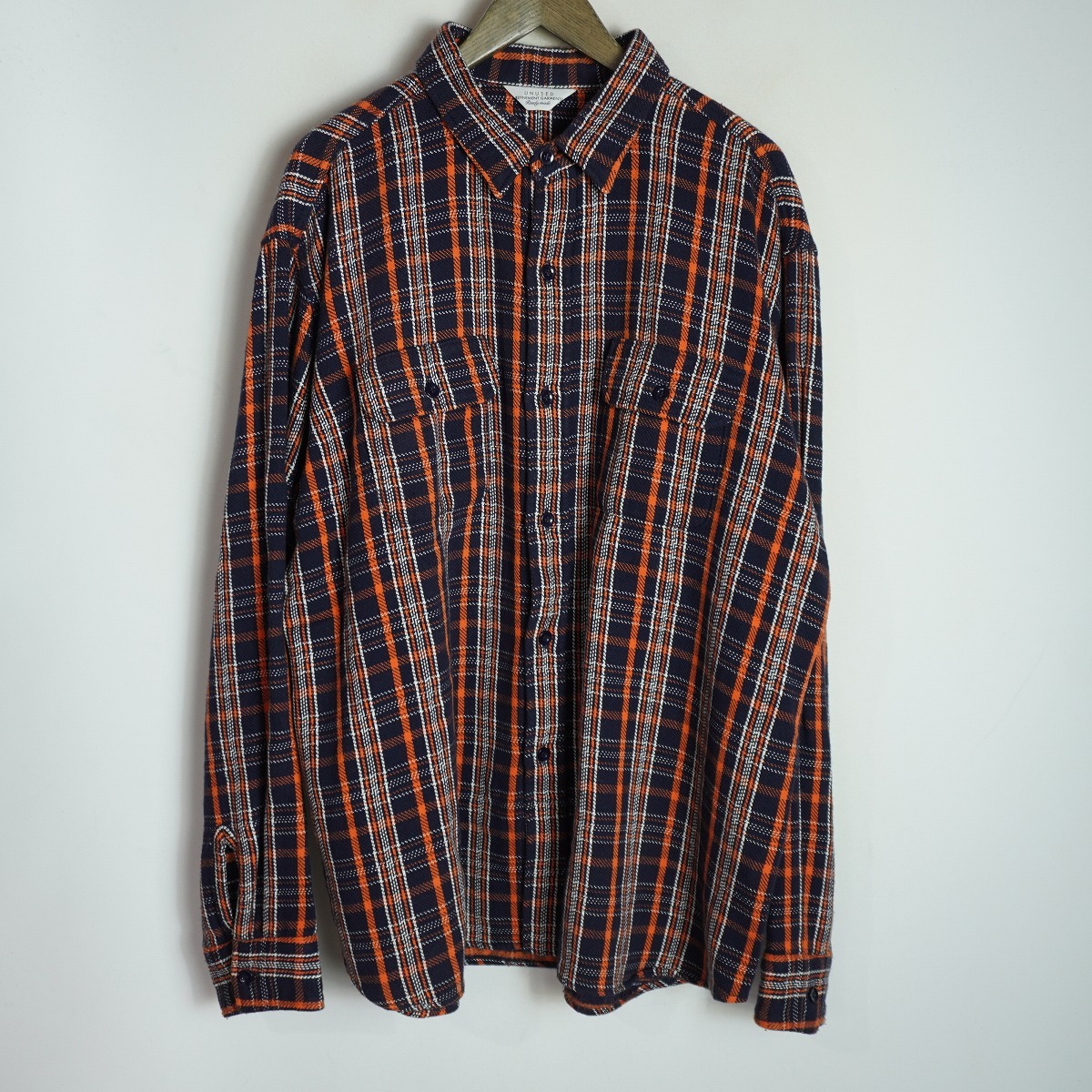 美品 UNUSED アンユーズド Heavy Flannel Shirt ヘビー フラン ネル シャツ チェック柄 長袖 ネルシャツ US1852 ネイビー サイズ3 523N★4