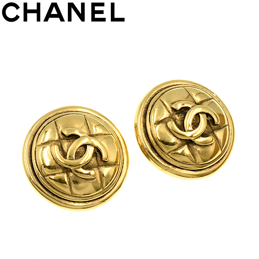 【A02683】CHANEL シャネル マトラッセ ココマーク ラウンド ヴィンテージ イヤリング ゴールド