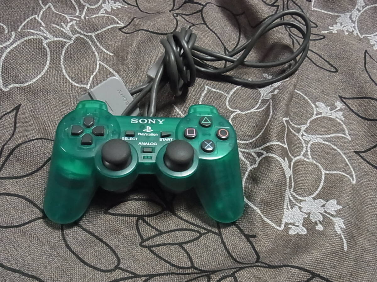 動作確認済　 playstation SONY 純正 アナログコントローラー SCPH-1200　クリアグリーン