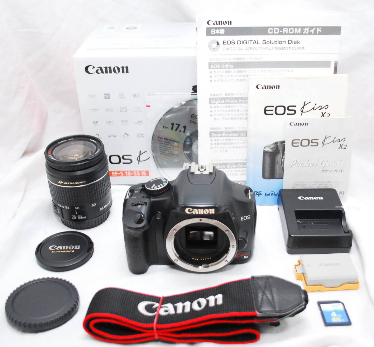 【美品・SDカード付き】Canon キヤノン Kiss X2 EF 28-80mm Ⅳ USM