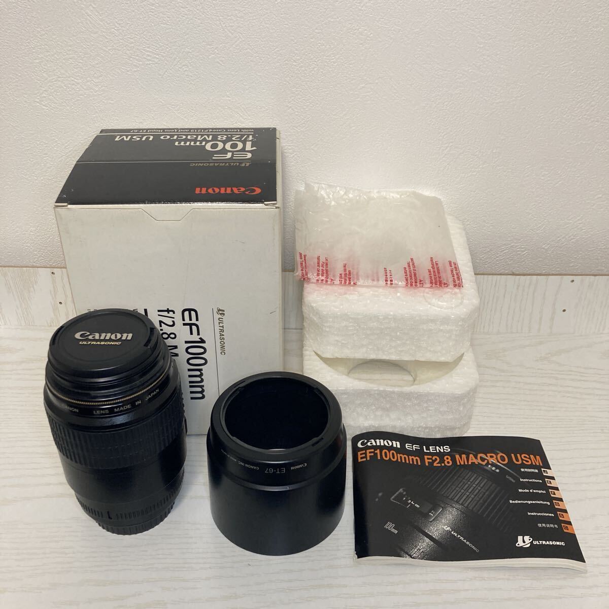 【1円〜】オートフォーカスOK Canon EF 100mm 1:2.8 Macro USM レンズ 箱 フード 説明書 付き
