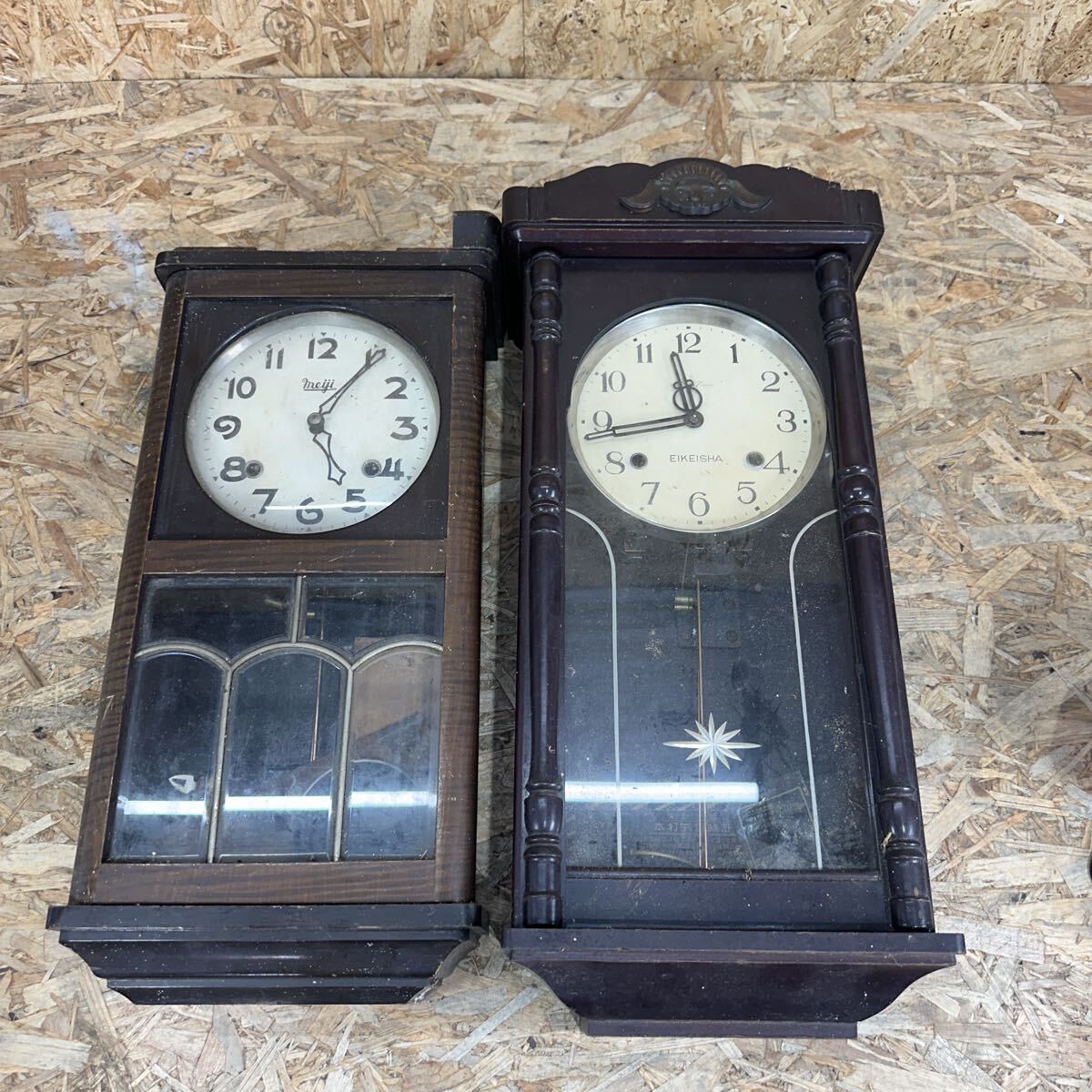 kt0410/1円〜/EIKEISHA/栄計舎/meiji/明治時計/振り子時計/ゼンマイ式/掛け時計/柱時計/アンティーク/昭和レトロ/動作未確認/ジャンク