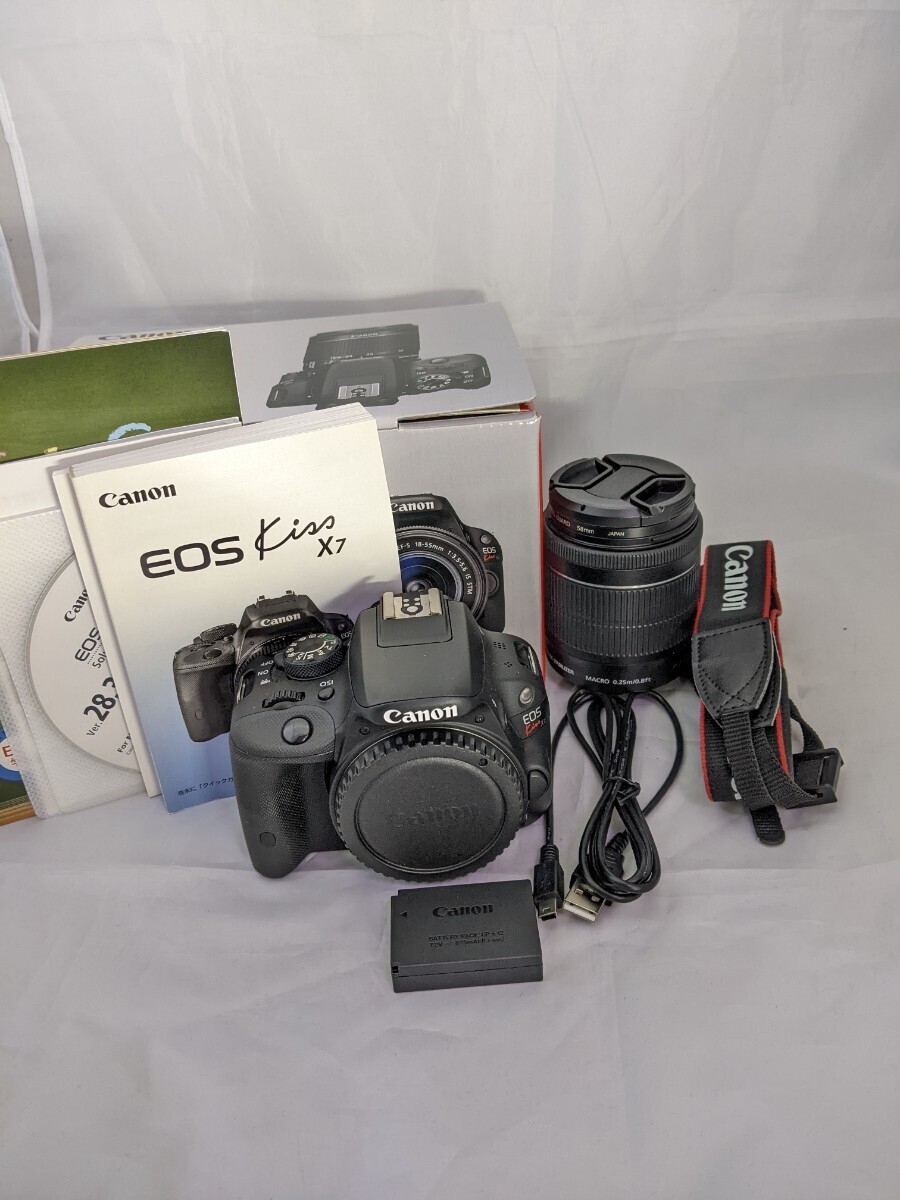 ★美品★ Canon キヤノン EOS Kiss X7 一眼レフデジタルカメラ EF-S 18-55 IS STM Kit バッテリー・充電器付き #03243