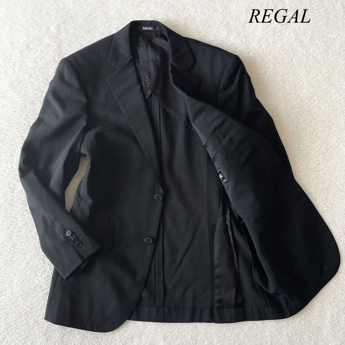 美品【日本の老舗/REGAL(リーガル)】高級感のあるウールテーラードジャケット/春夏ブレザー/ブラック/90A4表記/ビジネス/衝撃プライス！A4