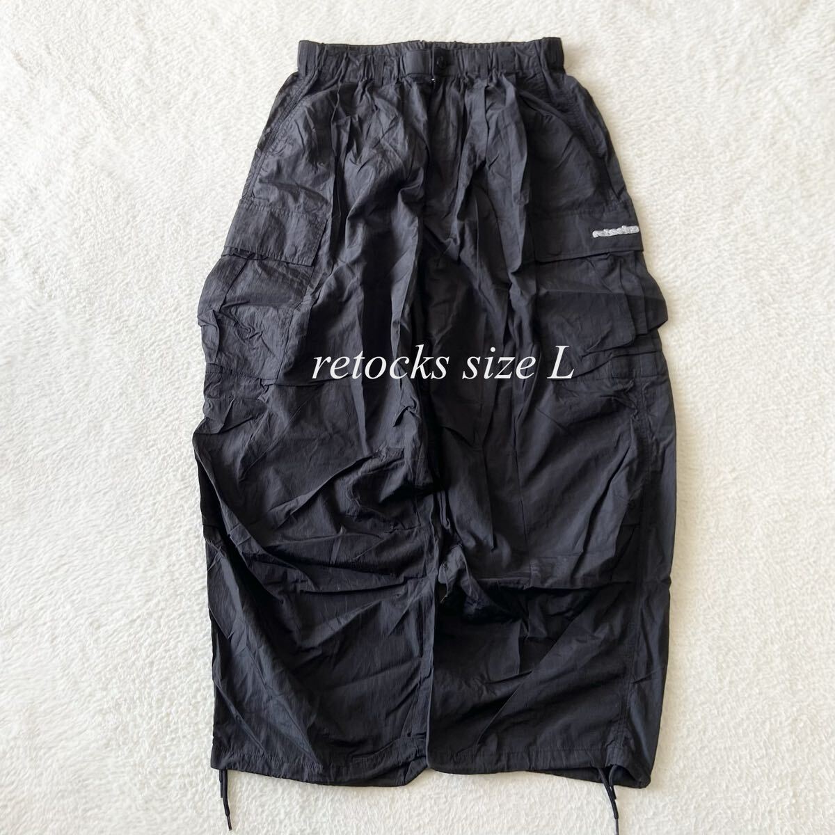 良品【retocks(レトックス)/モノマート】耐久性に優れた高品質ナイロンボリュームバルーンワイドパンツ！ブラック/L表記/衝撃プライス！B5