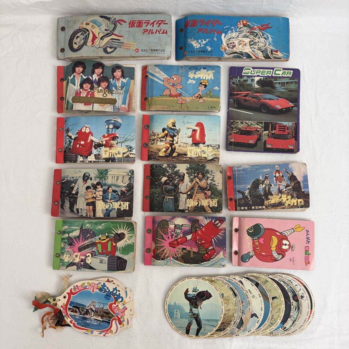 0003【0327 P-11】キャラクターメンコ 仮面ライダー ロボコン 猿の軍団 ゲッター等 昭和レトロ 当時物 めんこ コレクション 現状品