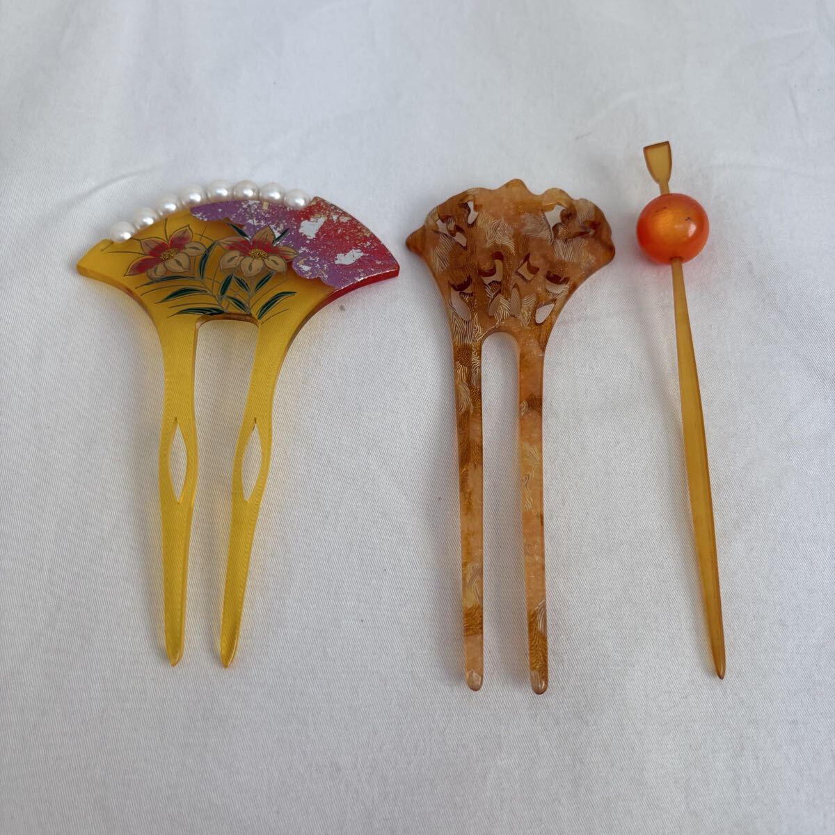 0001【0402 B-1577】かんざし バチ型 簪 パール べっ甲 玉かんざし 和装 髪飾り 小物 着物 振袖 留袖 アクセサリー アンティーク