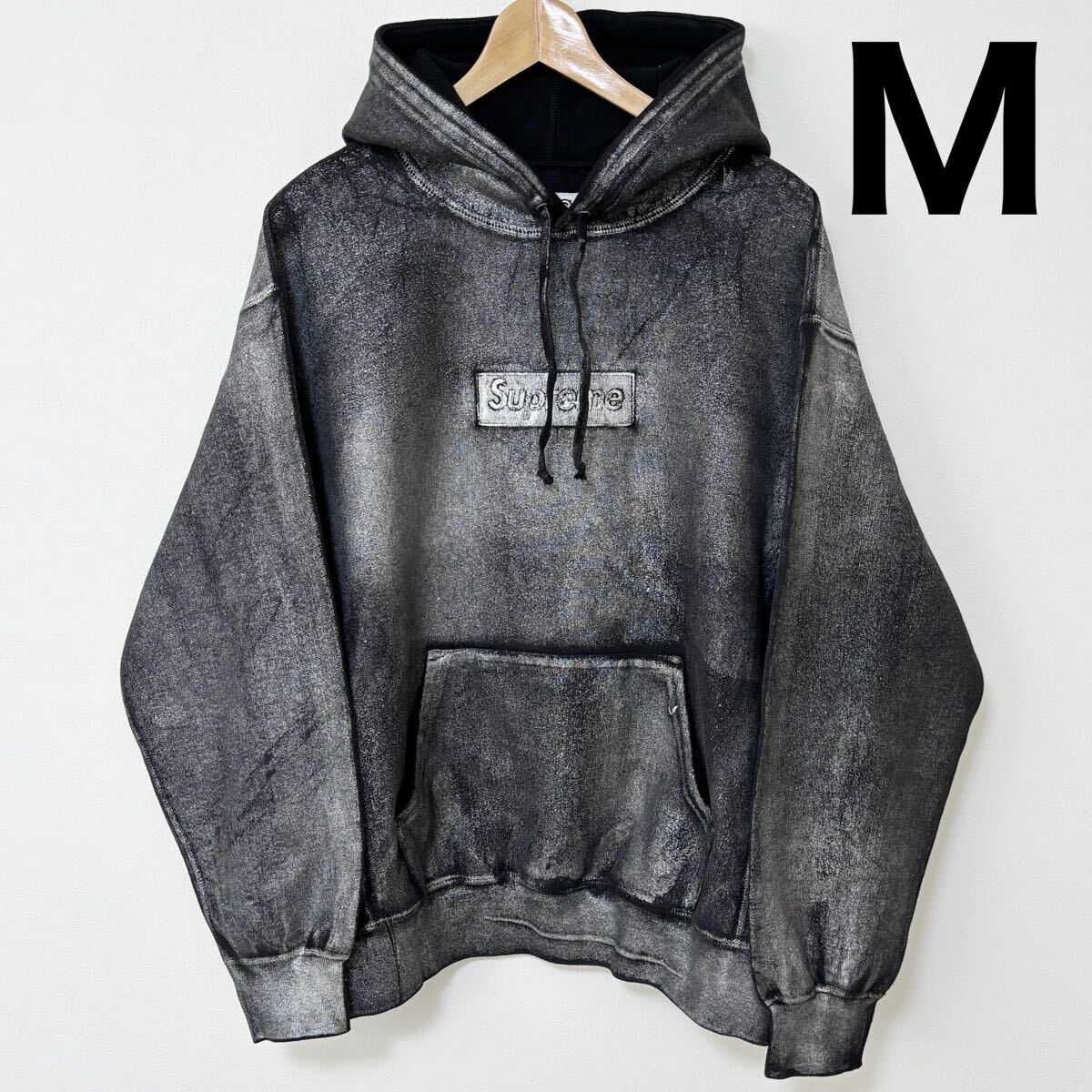 【美品】Supreme MM6 Maison Margiela Foil Box Logo Hooded Sweatshirt ブラック シュプリーム メゾンマルジェラ ボックスロゴ フォイル