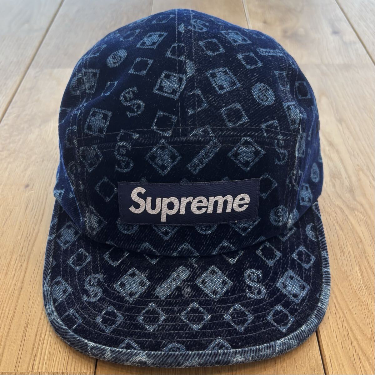 【希少】Supreme Flocked Denim Camp Cap ブルー モノグラム シュプリーム ブロックド デニム キャンプ キャップ ボックスロゴ