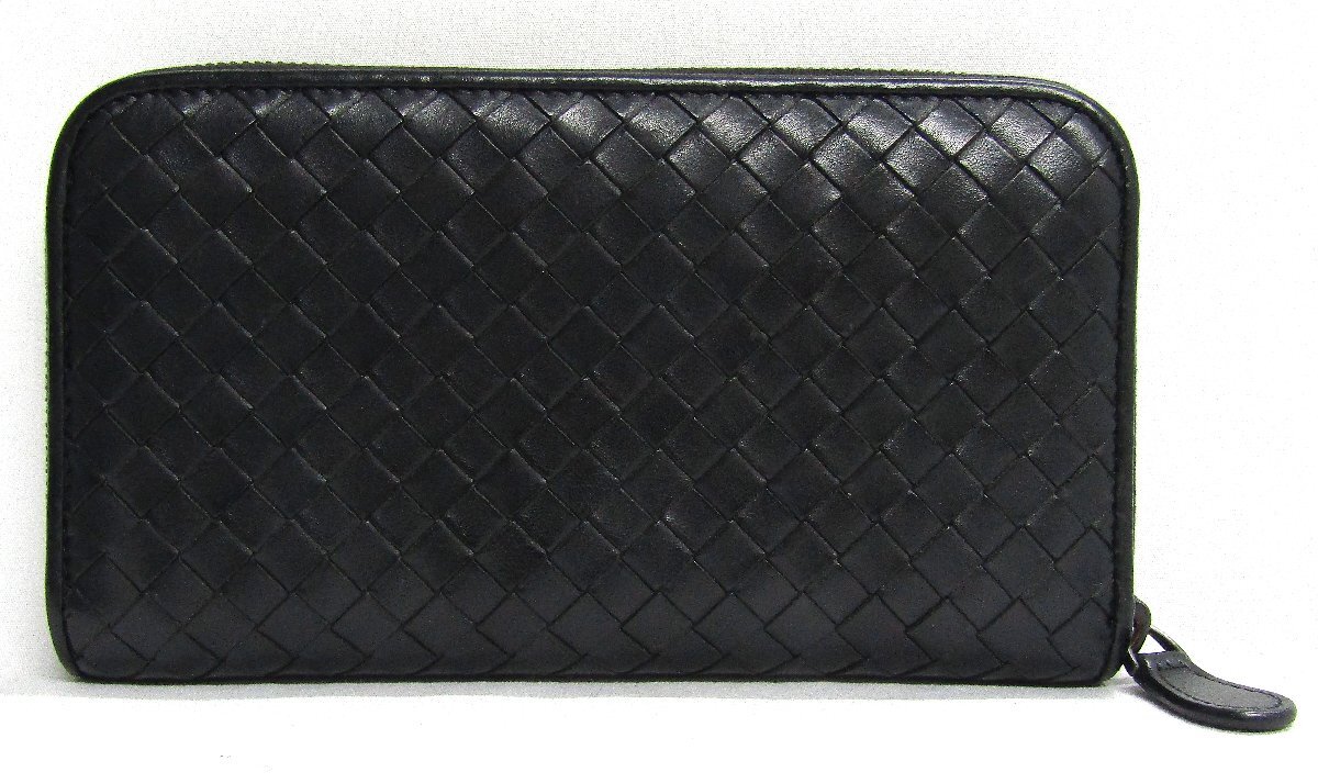 美品 BOTTEGA VENETA ボッテガヴェネタ イントレチャート ラウンドファスナー 長財布 ロングウォレット メンズ