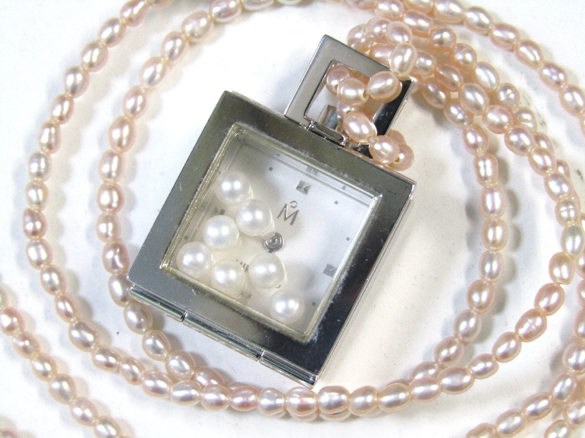 稼働中 MIKIMOTO 7P パール ペンダント ウォッチ 天然 淡水パール ネックレス シルバー クォーツ ミキモト 時計