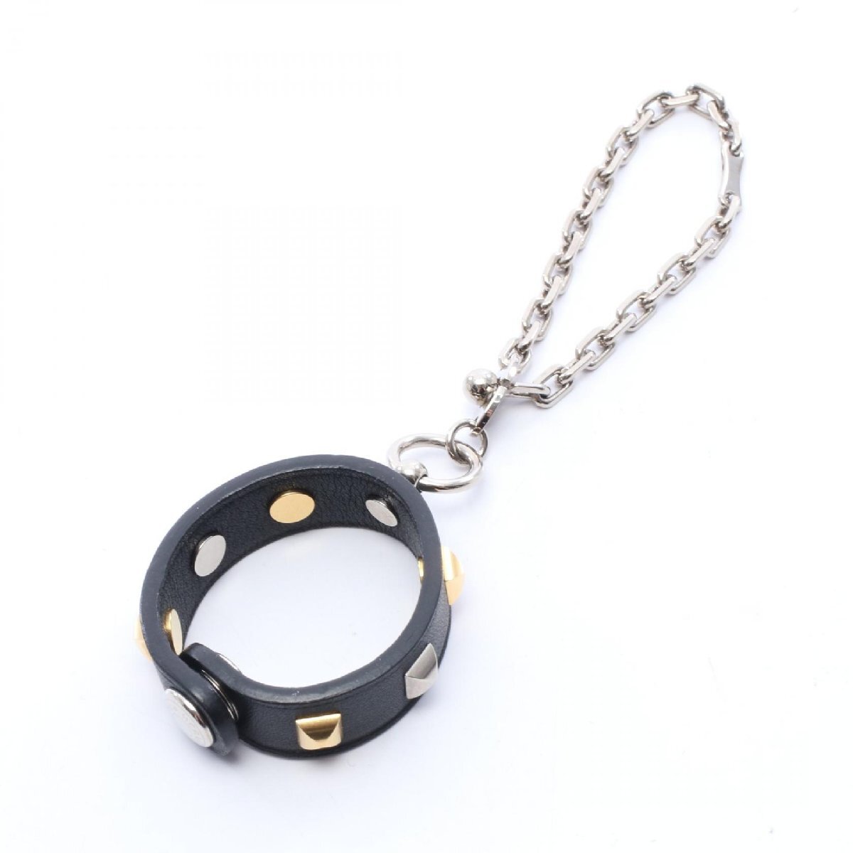 エルメス HERMES リヴァル グローブホルダー チャーム アクセサリー レザー ブラック系 ゴールド 【中古】
