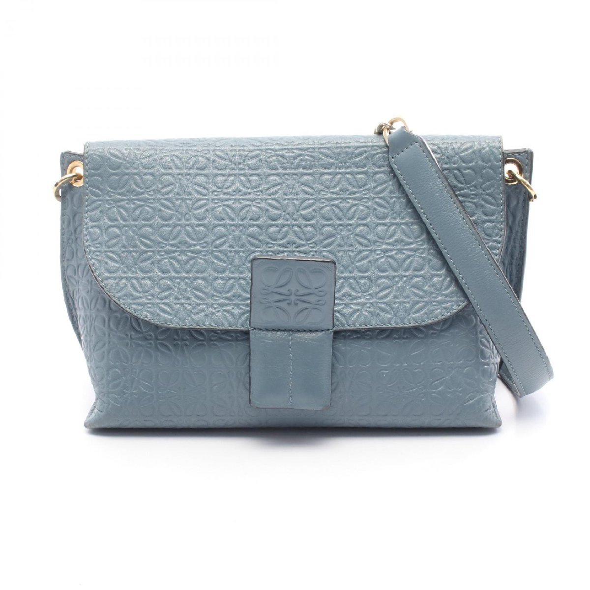 ロエベ LOEWE アベニュー リピートアナグラム ショルダーバッグ バッグ レザー ブルー系 【中古】