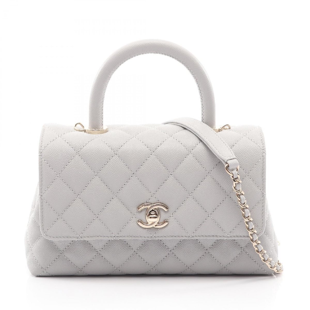 シャネル CHANEL ココハンドル フラップ マトラッセ 2WAY ハンドバッグ バッグ キャビアスキン(グレインドカーフ) グレー系 A92990 【