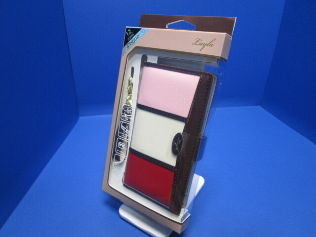 Natural design iPhone12mini 手帳型 ケース Layla ピンクレッド PUレザー ストラップ付属 スタンド機能 ナチュラルデザイン ★